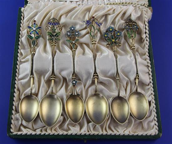 Six Norwegian silver gilt and plique a jour enamel spoons by Marius Hammer, Bergen,